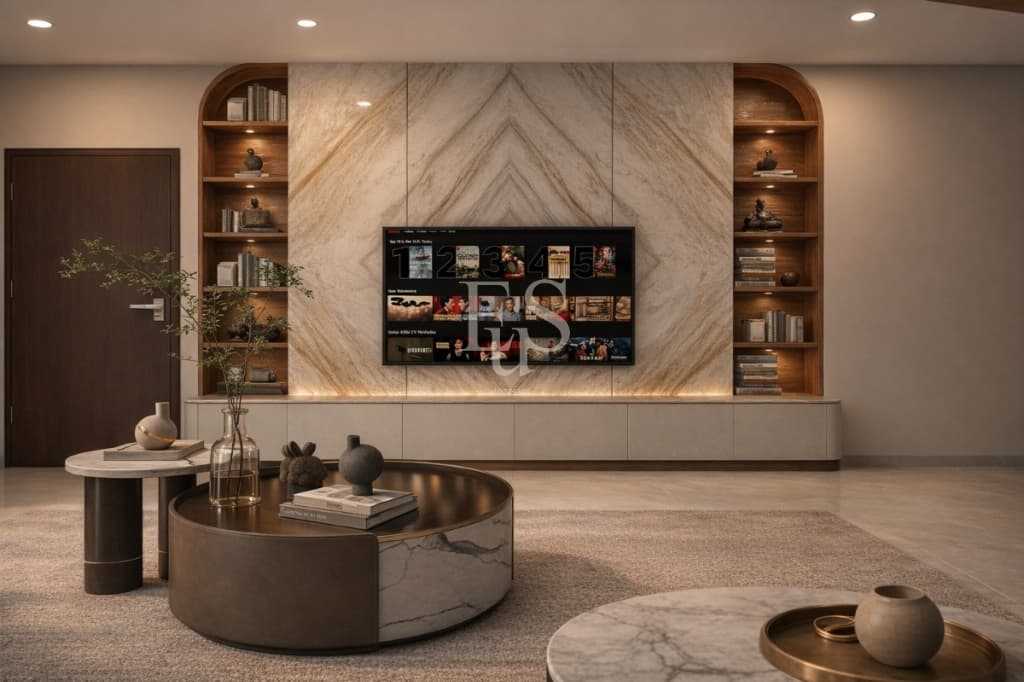 Luxury bedroom with ambient lighting